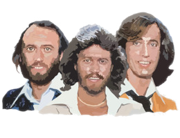 Os integrantes da banda Bee Gees: Robin, Barry and Maurice Gibb